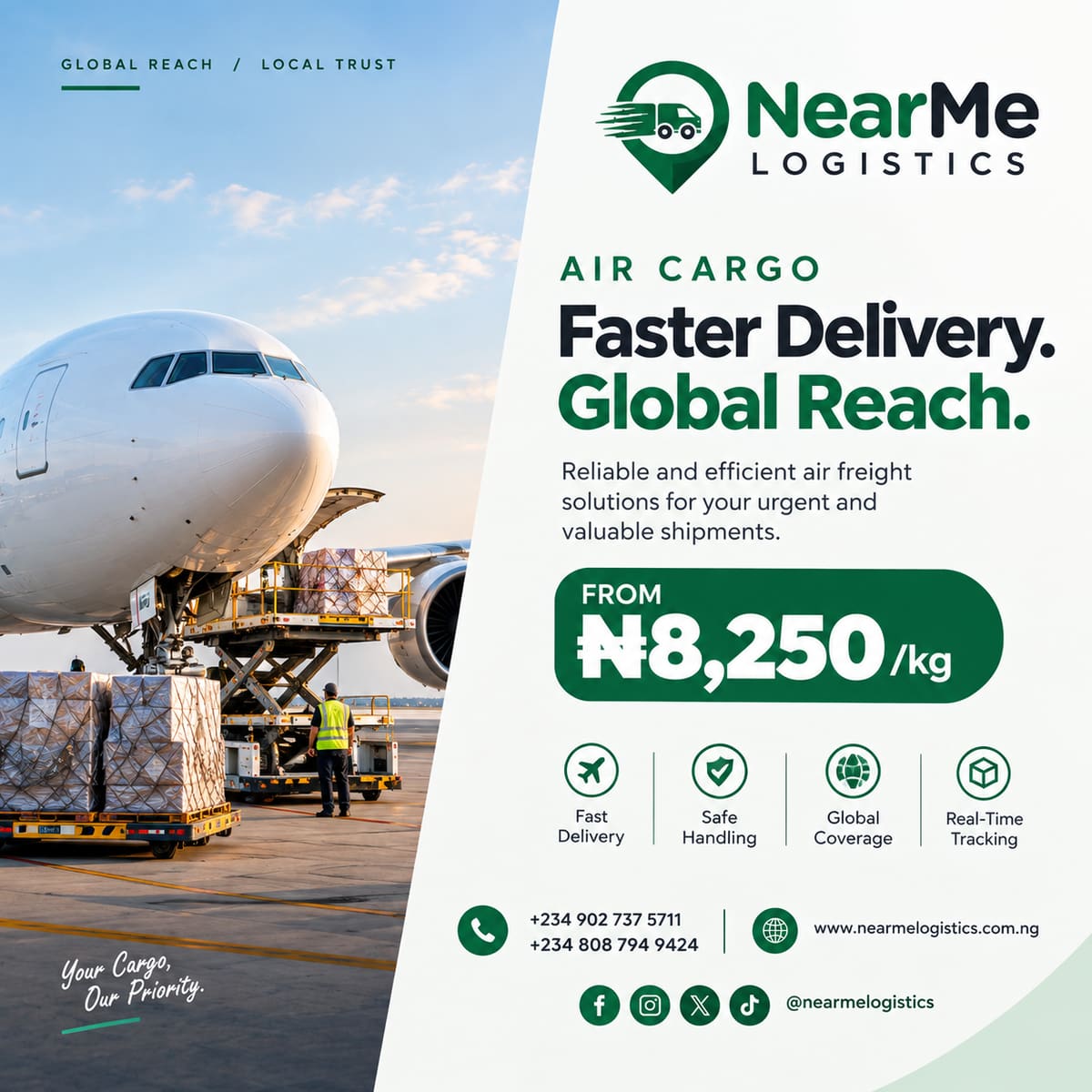 NearMe Air Cargo from Nigeria to global destinations, from ₦8,250 per kg