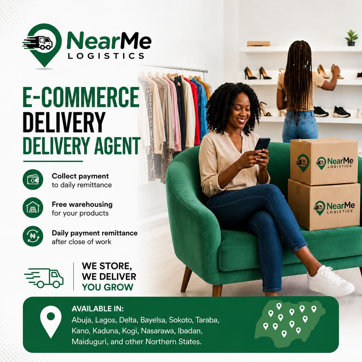 NearMe e-commerce delivery agent with free warehousing